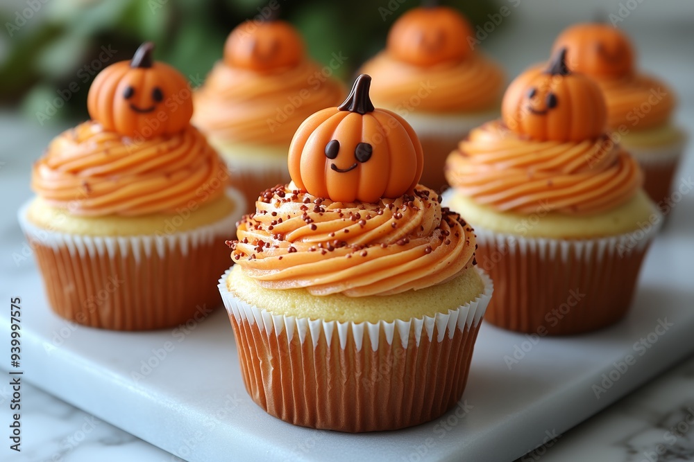 Seasonal Pumpkin Swirled Cupcakes with frosting and decorative pumpkins on top, halloween party theme food ideas for kids or adults Seasonal Pumpkin Swirled Cupcakes with frosting and decorative pumpkins on top, halloween party theme food ideas for kids or adults