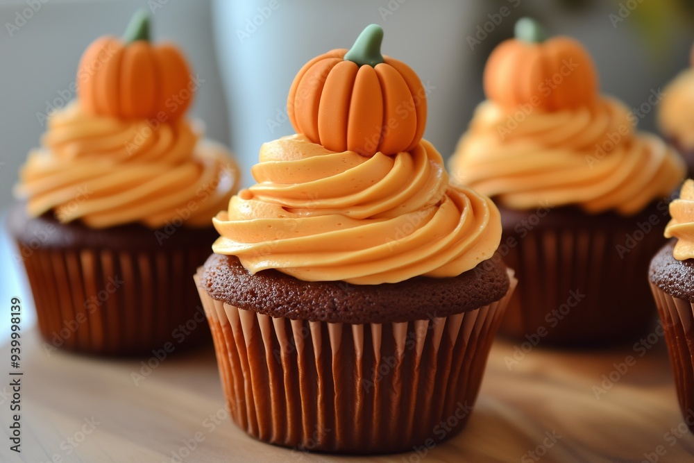 Seasonal Pumpkin Swirled Cupcakes with frosting and decorative pumpkins on top, halloween party theme food ideas for kids or adults Seasonal Pumpkin Swirled Cupcakes with frosting and decorative pumpkins on top, halloween party theme food ideas for kids or adults