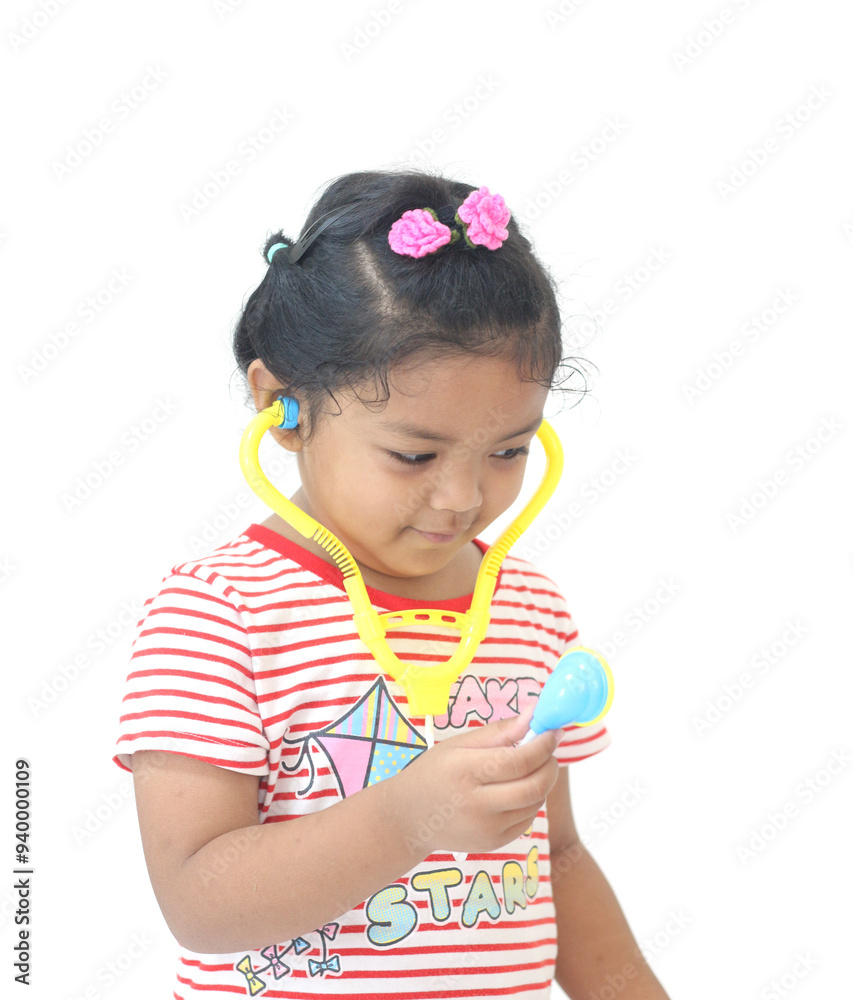 Girl with stethoscope on white background