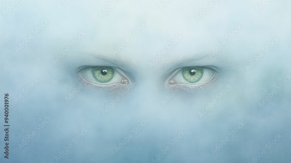 Haunting eyes peering through misty watercolor night creating an atmosphere of intrigue and suspense Haunting eyes peering through misty watercolor night creating an atmosphere of intrigue and suspense