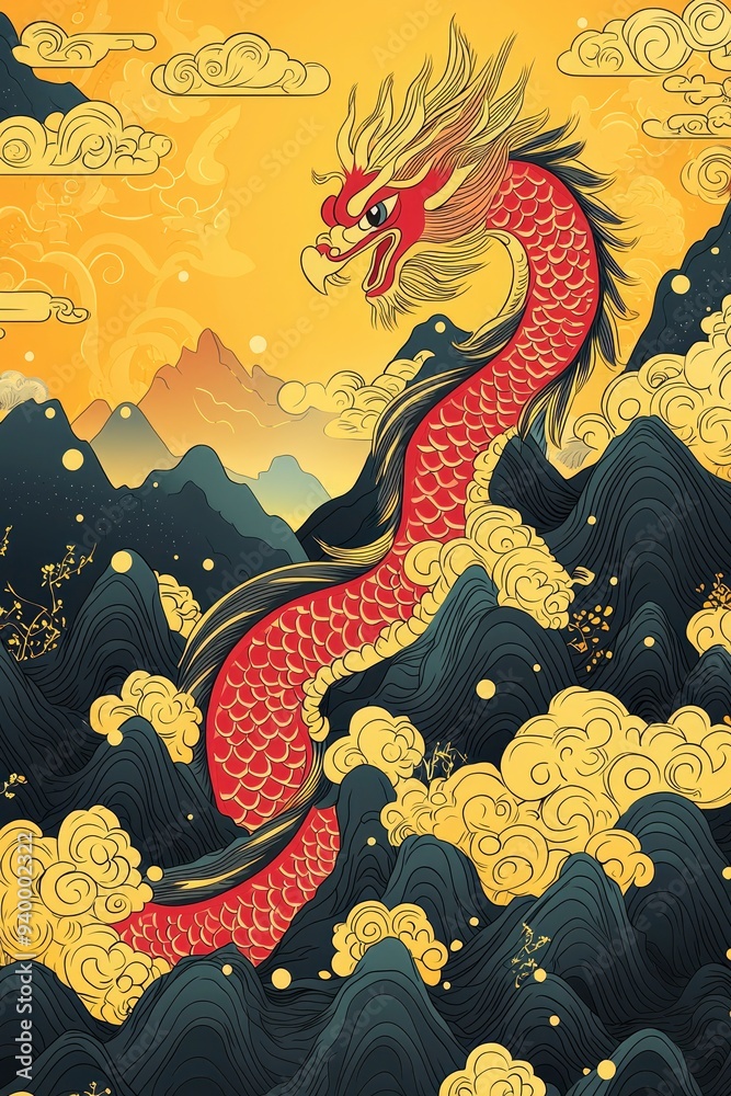 Dragon Flying Through Clouds and Mountains Dragon Flying Through Clouds and Mountains