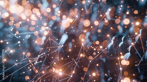 Connecting people on the internet, nodes transforming. Social network connections. Information technology of internet of things IOT big data clouds computing.