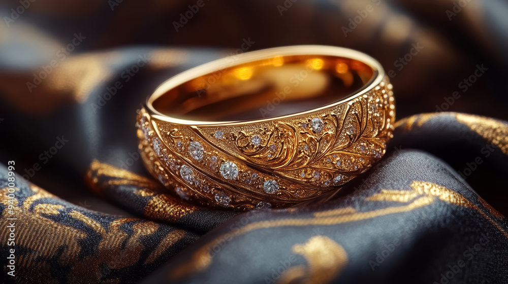 elegant gold diamond ring on luxurious fabric for special occasions elegant gold diamond ring on luxurious fabric for special occasions