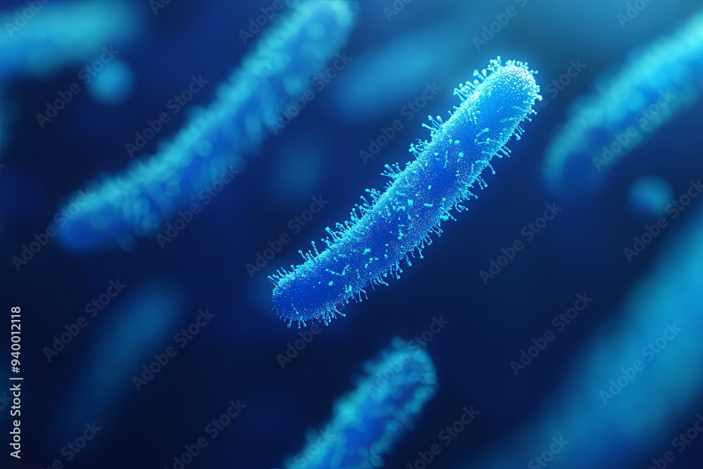 Fototapeta premium A microscopic image of bacteria with a blue tint and a blurred background.