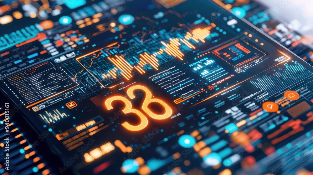 Obraz premium Futuristic Digital Interface with Number and Data Visualization