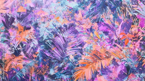Abstract Tropical Leaf Pattern in Vibrant Colors
