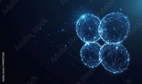 Wallpaper Mural Abstract digital illustration of four glowing spheres connected by lines, creating a complex network on a dark blue background. Torontodigital.ca