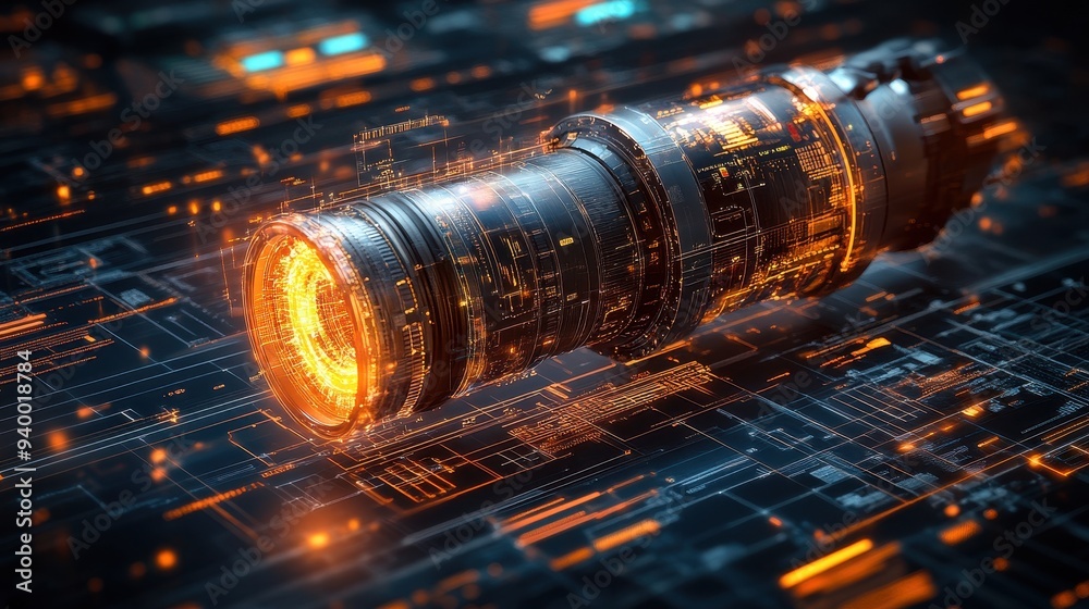 Futuristic Camera Lens with Digital Interface Futuristic Camera Lens with Digital Interface