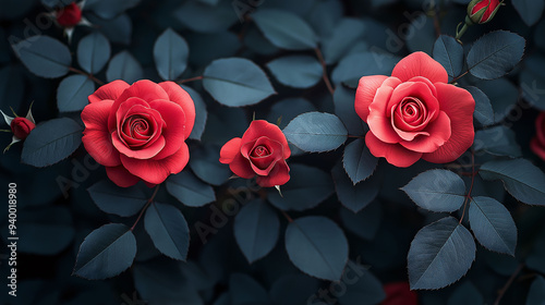 Wallpaper Mural A vibrant wallpaper featuring red roses in full bloom, providing a beautiful and romantic floral background Torontodigital.ca