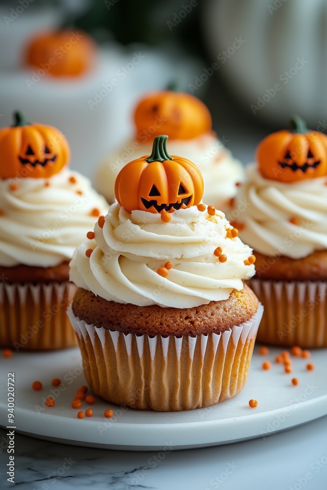 Seasonal Pumpkin Swirled Cupcakes with frosting and decorative pumpkins on top, halloween party theme food ideas for kids or adults Seasonal Pumpkin Swirled Cupcakes with frosting and decorative pumpkins on top, halloween party theme food ideas for kids or adults