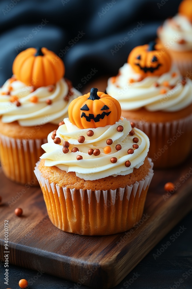 Seasonal Pumpkin Swirled Cupcakes with frosting and decorative pumpkins on top, halloween party theme food ideas for kids or adults Seasonal Pumpkin Swirled Cupcakes with frosting and decorative pumpkins on top, halloween party theme food ideas for kids or adults