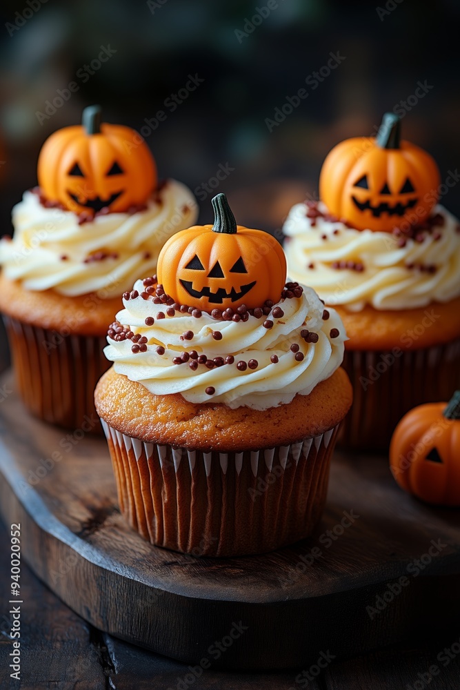 Seasonal Pumpkin Swirled Cupcakes with frosting and decorative pumpkins on top, halloween party theme food ideas for kids or adults Seasonal Pumpkin Swirled Cupcakes with frosting and decorative pumpkins on top, halloween party theme food ideas for kids or adults