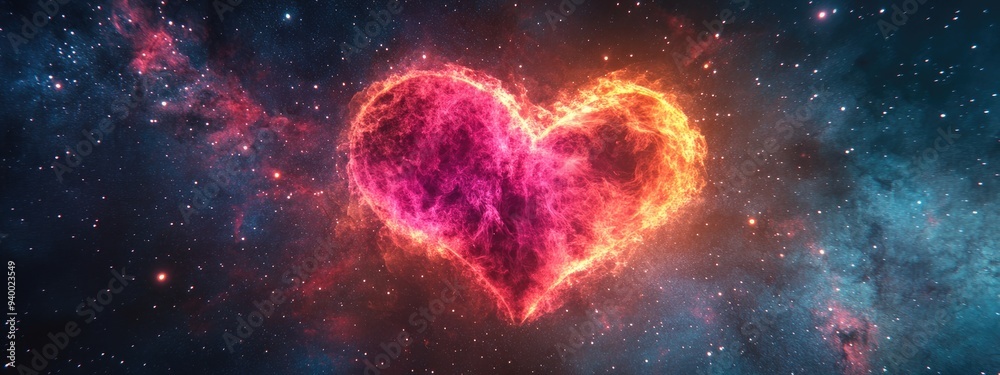 Cartoon style 3D rendering featuring a long exposure of a heart nebula Cartoon style 3D rendering featuring a long exposure of a heart nebula