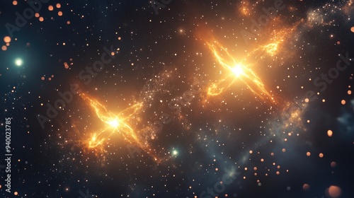 Two stars in space depicted through 3D cartoon rendering photo