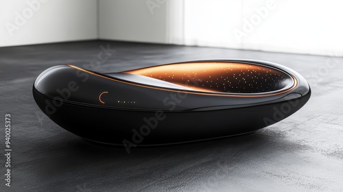 Futuristic Black Bathtub with LED Lights and Control Panel