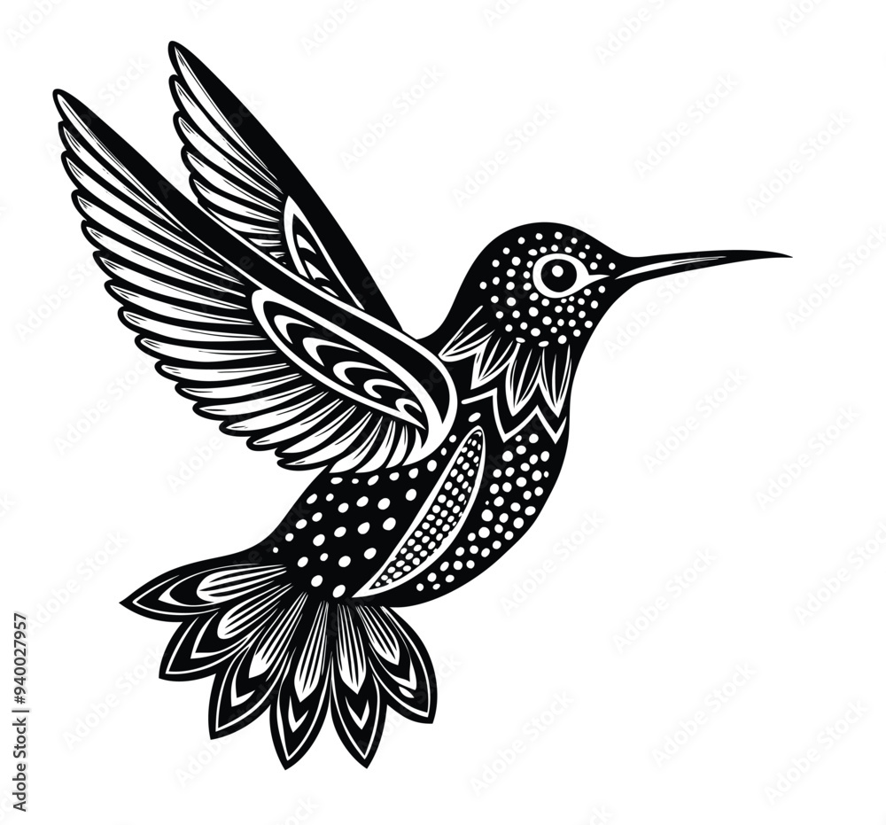 Obraz premium This Graceful Hummingbird Silhouette Vector Clipart Perfectly Captures the Delicate Beauty of This Iconic Bird, Making It Ideal for Nature-Themed Designs, Wildlife Illustrations, Ornamental Art