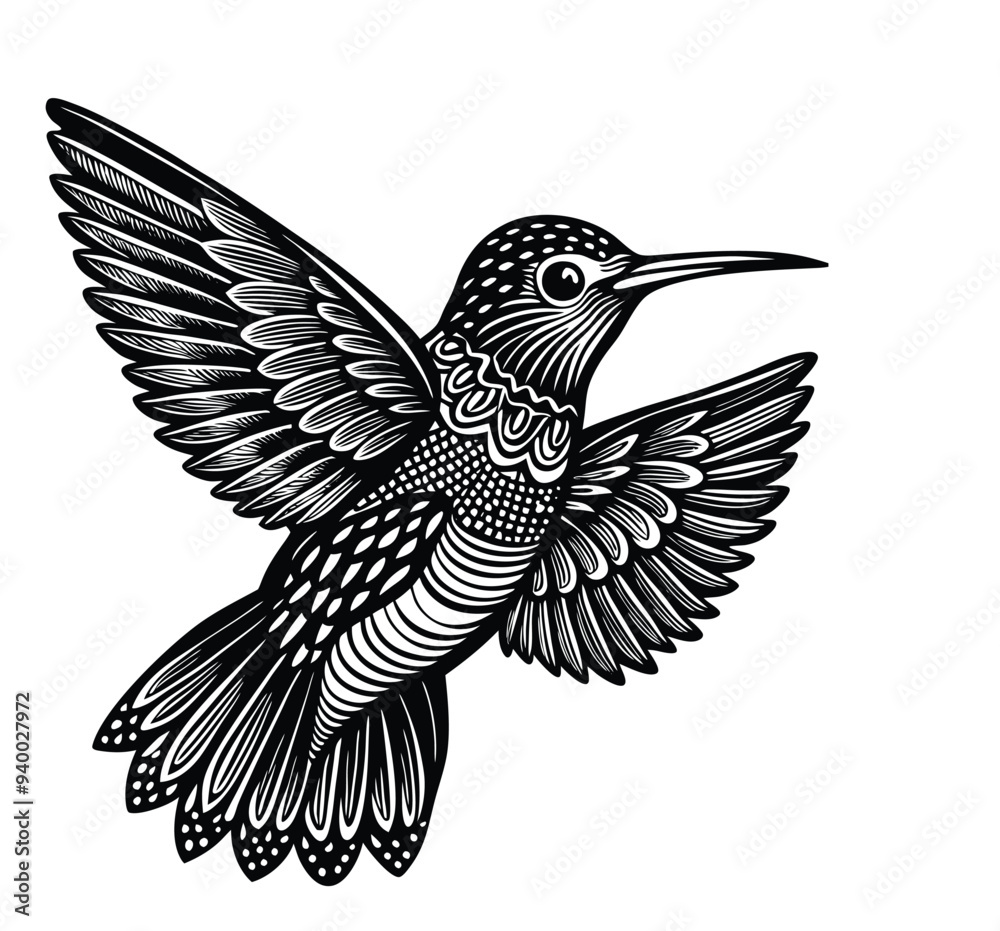 Obraz premium This Graceful Hummingbird Silhouette Vector Clipart Perfectly Captures the Delicate Beauty of This Iconic Bird, Making It Ideal for Nature-Themed Designs, Wildlife Illustrations, Ornamental Art
