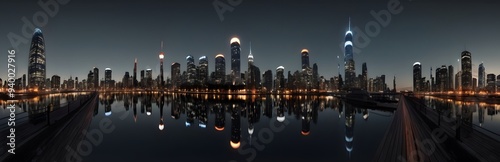 360 degree city's skyline at night. HDRI spherical panorama.