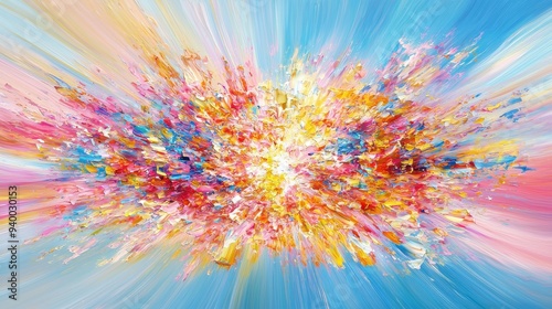 Abstract Colorful Explosion Painting with Strokes and Swirls