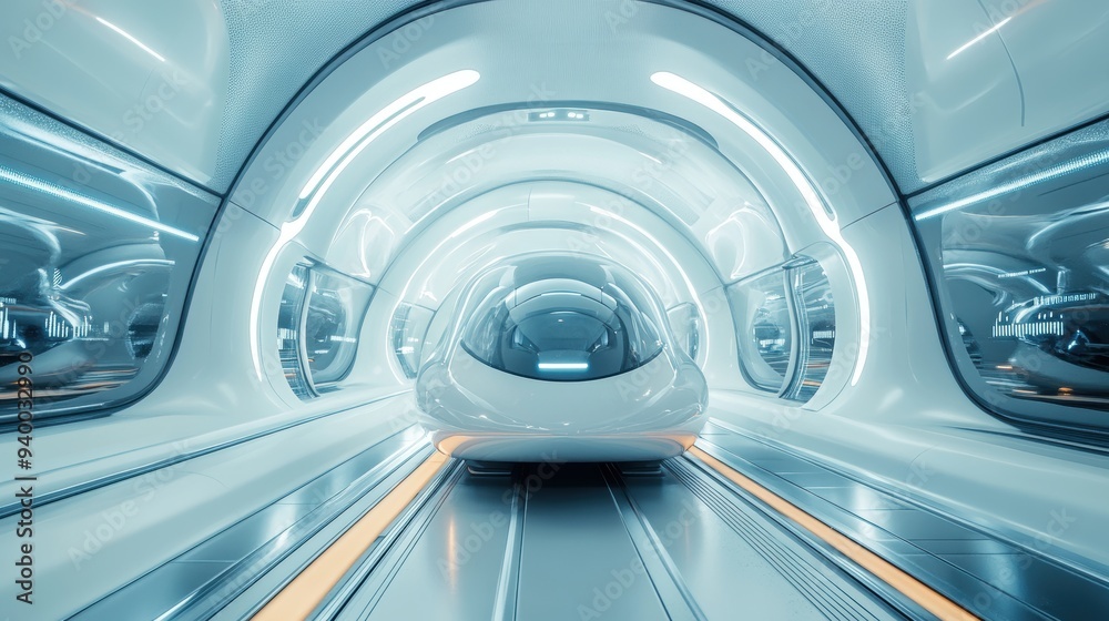 Futuristic Train Tunnel with White High Speed Train Futuristic Train Tunnel with White High Speed Train