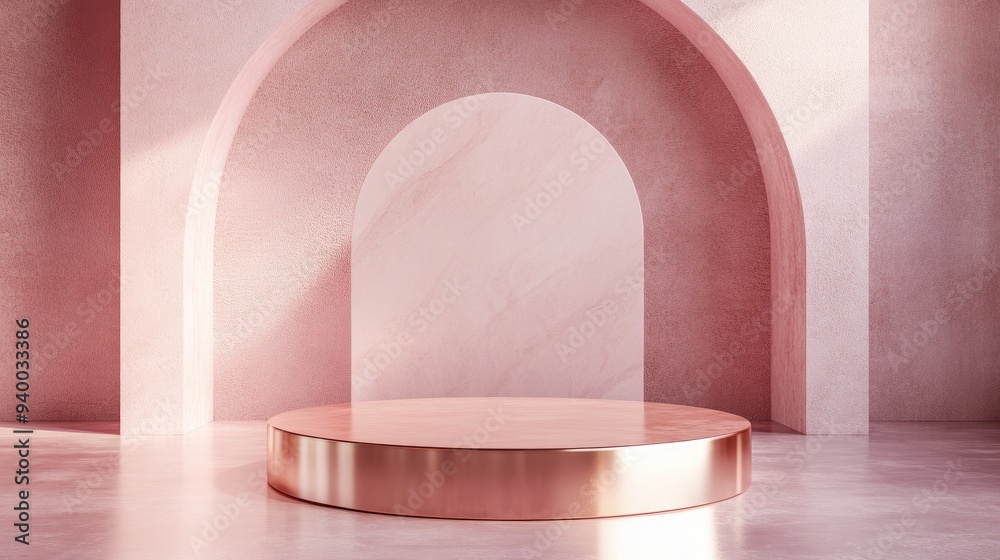 3D rendering of a rose gold podium ideal for showcasing cosmetics Vacant display for product presentations 3D rendering of a rose gold podium ideal for showcasing cosmetics Vacant display for product presentations