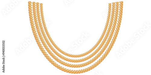 Multilayer Trendy Gold Chains On White Background, Unique Fine Jewelry Neck Design Vector Illustration.	