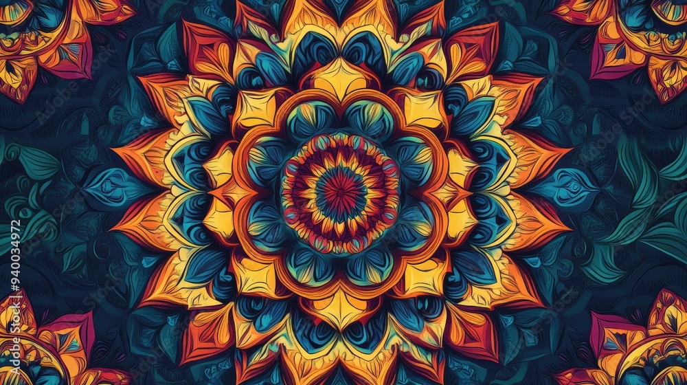 Abstract floral ornament featuring mandala patterns Abstract floral ornament featuring mandala patterns