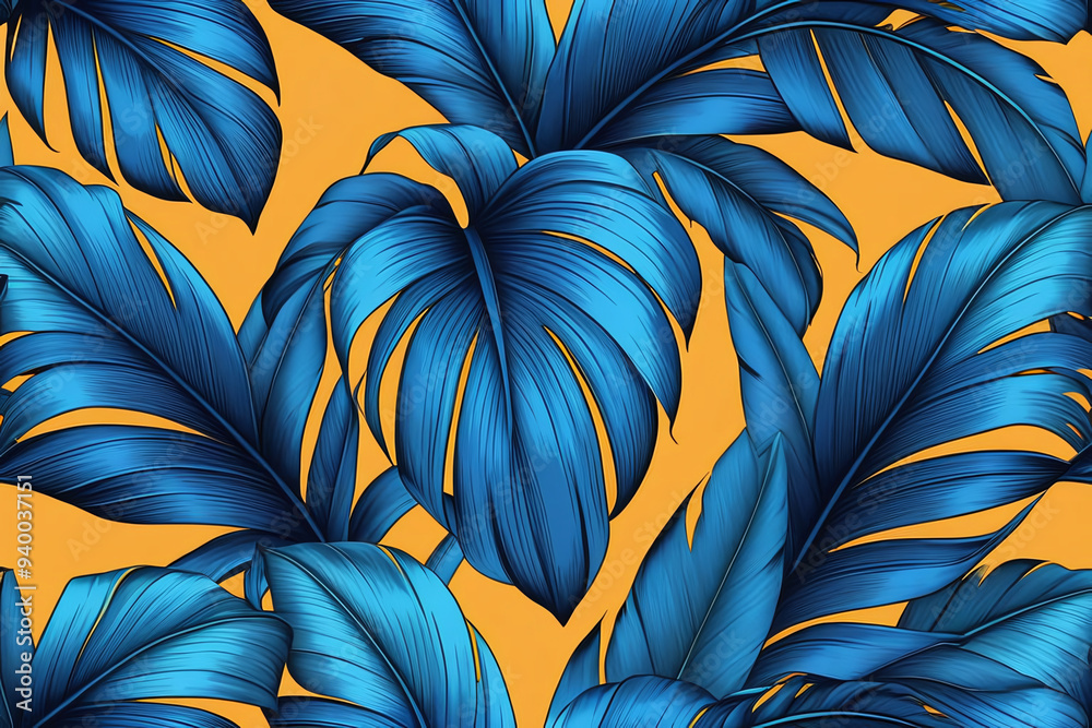 Boho foliage botanical exotic leaves and plants jungle .Vibrant colors retro trendy seamless tropical pattern background Boho foliage botanical exotic leaves and plants jungle .Vibrant colors retro trendy seamless tropical pattern background