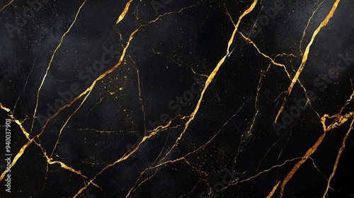 Black marble background with striking gold veins