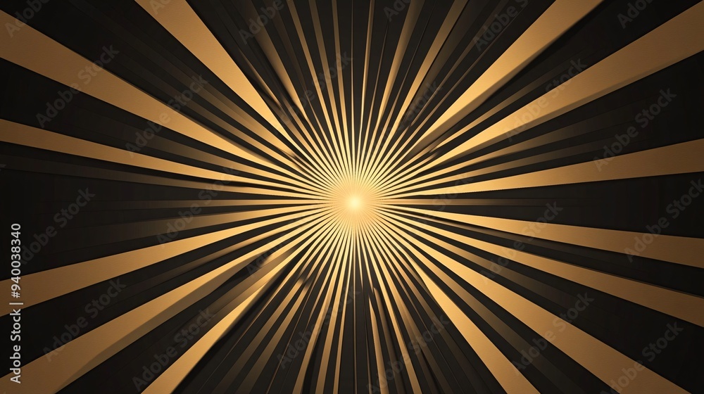 Obraz premium Black background with a central gold sunburst effect, radiating outward
