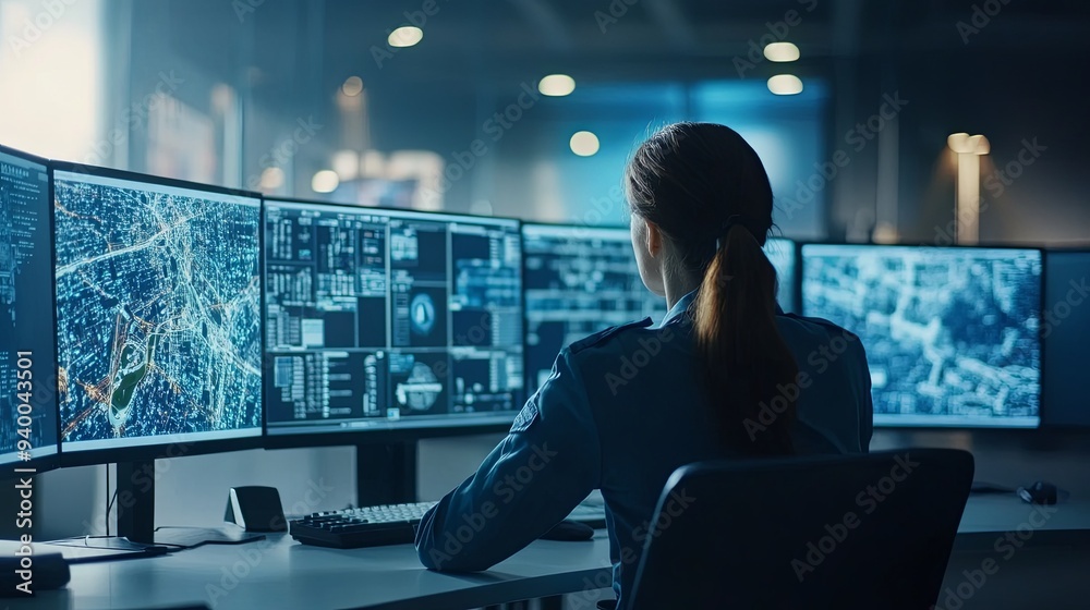 Efficient Leadership: A Modern Team Leader's Minimalist Desk Setup with Multiple Monitors, Soft Lighting and a Calm Work Atmosphere Efficient Leadership: A Modern Team Leader's Minimalist Desk Setup with Multiple Monitors, Soft Lighting and a Calm Work Atmosphere