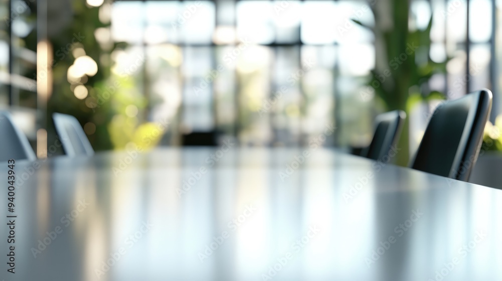 3D rendering of a table set with a blurred office background highlighting contemporary business design for product presentations 3D rendering of a table set with a blurred office background highlighting contemporary business design for product presentations