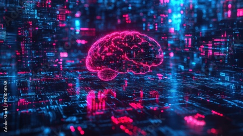 3D Illustration of Human Brains with Cybernetic Pathways and Networks