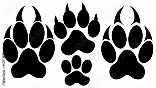 Different animal paw silhouette vector illustration