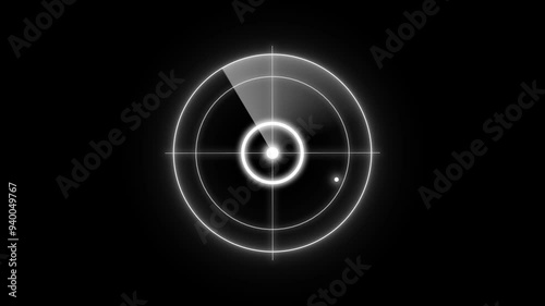Digital Scanning HUD Circle Radar User Interface Alpha Channel, Target Icon with Radio Wave Signal, Moving Sonar Radar Technology Animation.