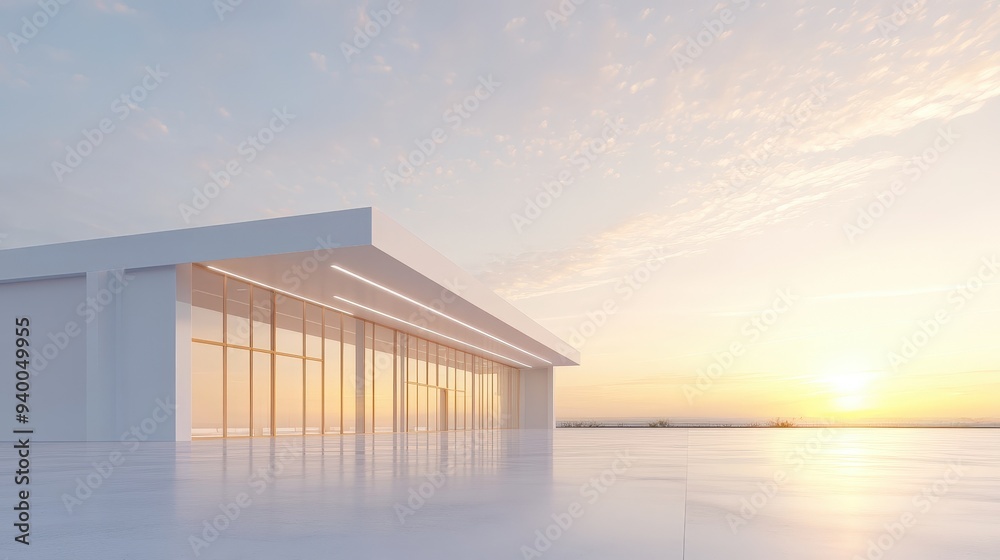 A white building with a large glass window A white building with a large glass window