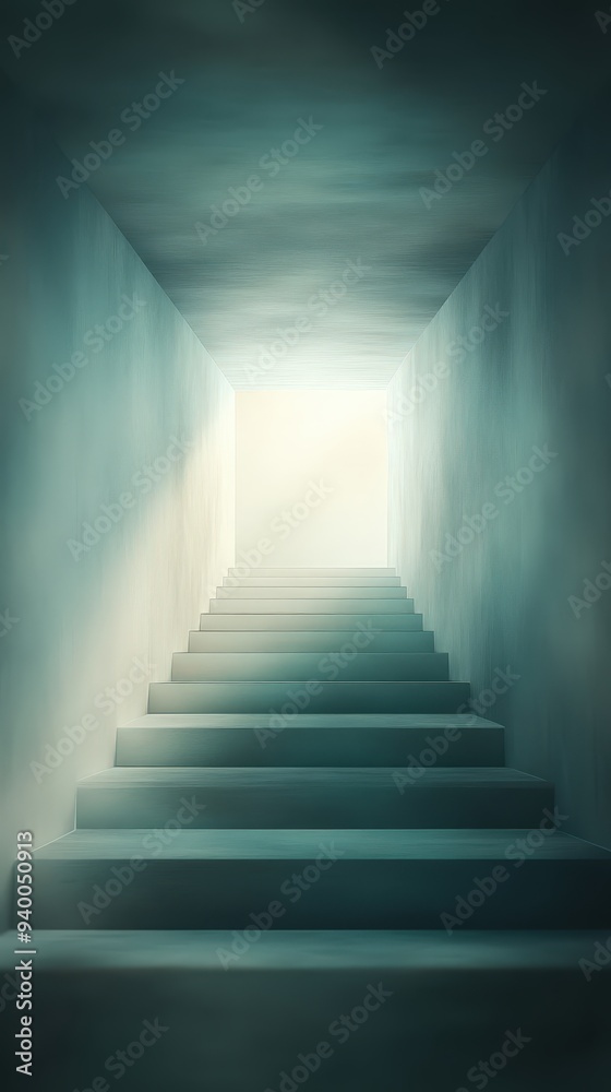 A staircase with a blue wall and a white door A staircase with a blue wall and a white door