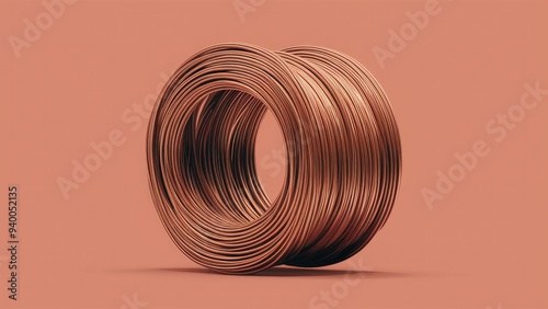 3D Illustration of a Copper Wire Spool on a White Background