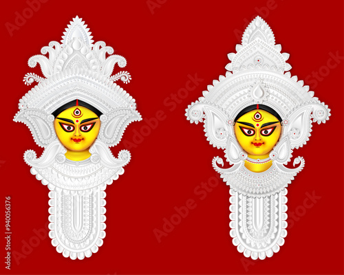 Durga Puja Sale, Banner, Set of Durga Face, Print, Design, Maa Durga Face, Vector illustration Art, Goddess Durga Face, Happy Durga Puja, Poster, Sales, Offer, Goddess Durga,
