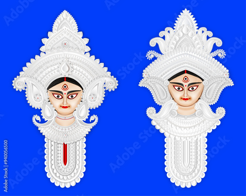 Set of Durga Face, Maa Durga Face, Print, Design. Vector illustration Art, Goddess Durga Face, Happy Durga Puja, Poster, Banner, Sales, Offer, Durga Puja Sale, Goddess Durga,
