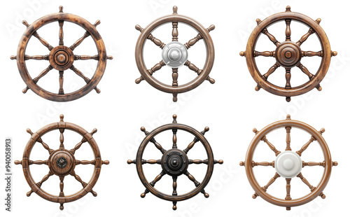 Nautical ship steering wheels isolated on transparent background photo