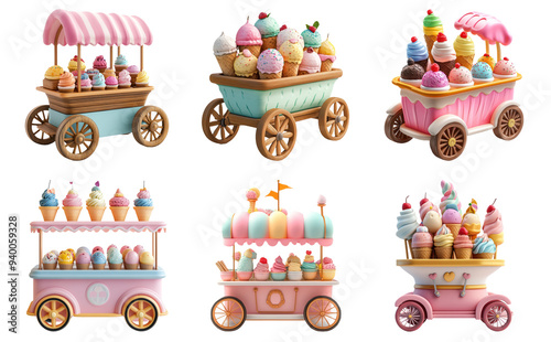 Ice cream cart illustrations isolated on transparent background photo