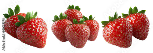 Fresh strawberries set isolated on transparent background photo