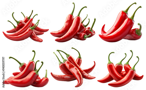 Red chili peppers set isolated on transparent background photo