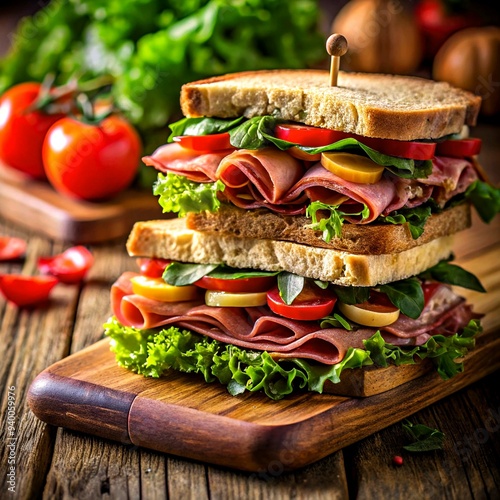 Deli meat sandwich on whole grain bread