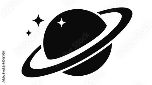 Saturn icon, Saturn with sparkle silhouette, cosmos and planet, Saturn silhouette vector 
