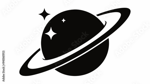 Saturn icon, Saturn with sparkle silhouette, cosmos and planet, Saturn silhouette vector 
