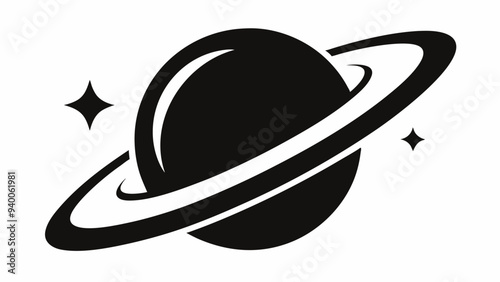 Saturn icon, Saturn with sparkle silhouette, cosmos and planet, Saturn silhouette vector 
