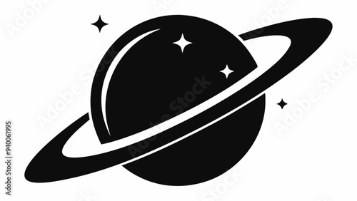 Saturn icon, Saturn with sparkle silhouette, cosmos and planet, Saturn silhouette vector 

