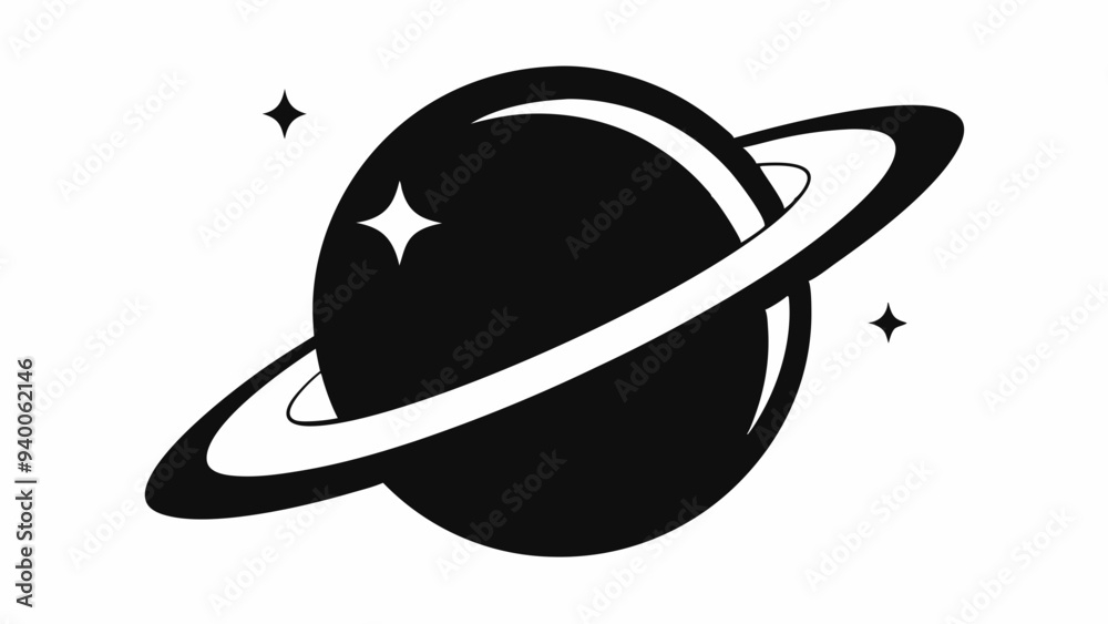 Planet Saturn with planetary ring vector, cosmos and planet silhouette